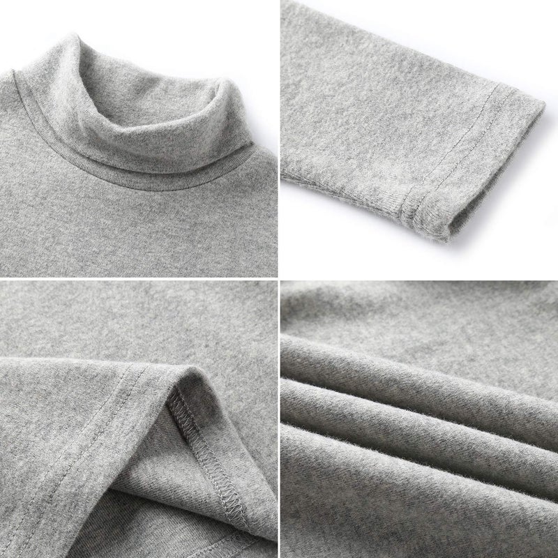 CUNYI Boys Girls Turtleneck Long Sleeve Soft Cotton T-Shirts Solid Color Warm Tops, SA12578, Light Grey, 160 - Image 4